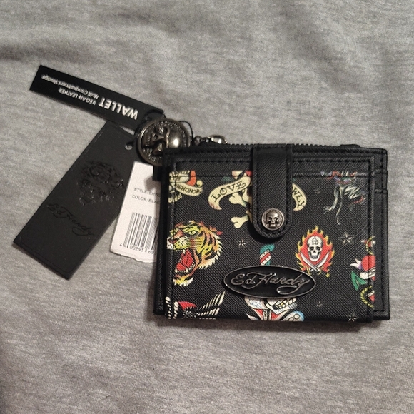 Ed Hardy Other - Ed Hardy Black Wallet with Colorful Tattoo Art